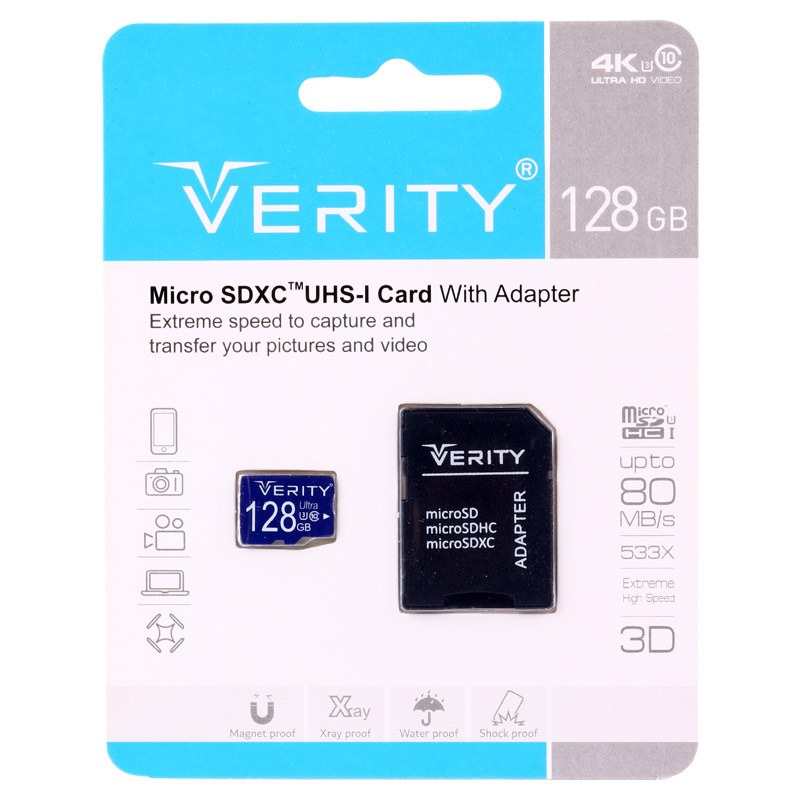 کارت حافظه 128 گیگ وریتی مدل Verity 533X U3 C10 گارانتی مادام العمر آسان سرویس