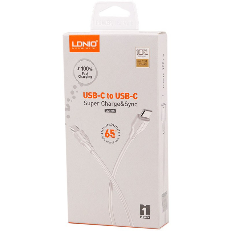 کابل شارژ فست شارژ تایپ سی 65 واتی الدینیو مدل Ldnio LC121C Type-C to Type-C 65W