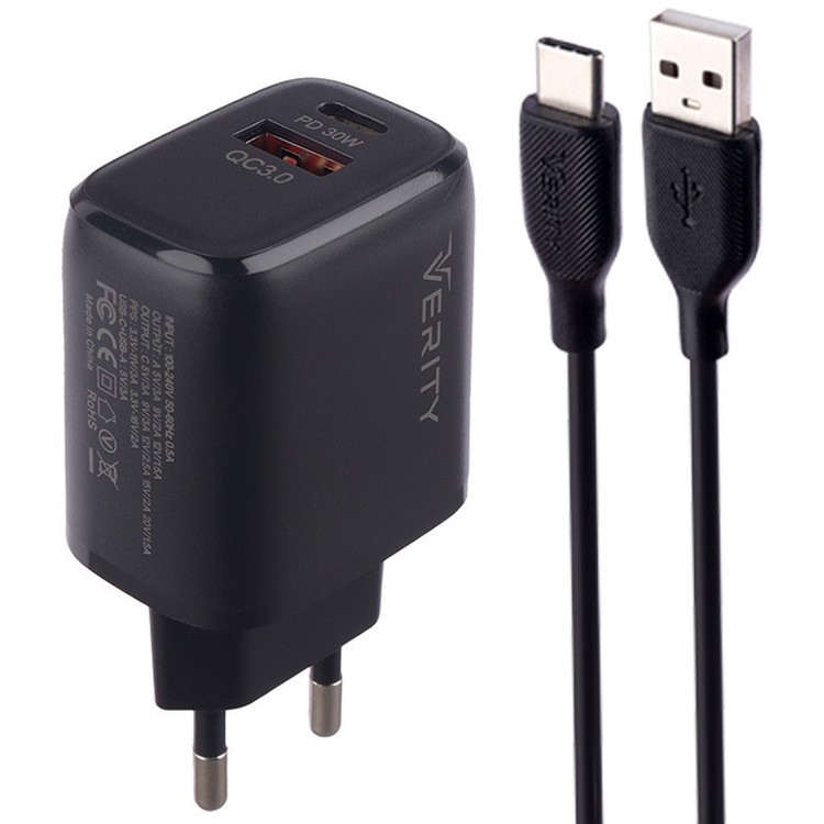 شارژر فست 33 واتی وریتی مدل Verity AP 2126 QC3.0 PD 3A 33W با کابل تایپ سی با گارانتی یک ساله