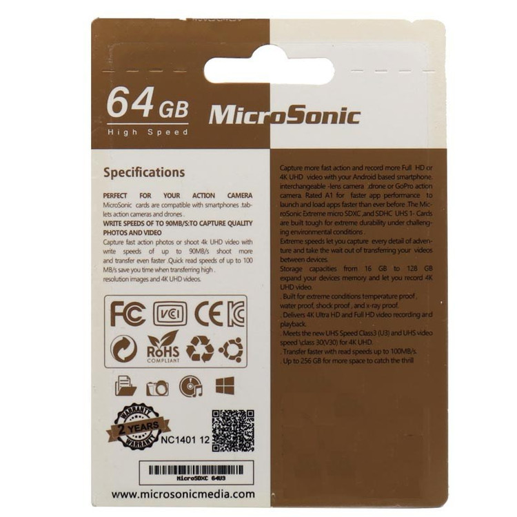 کارت حافظه 64 گیگ میکروسونیک مدل MicroSonic 533X A1 V30 U3 C10 با گارانتی