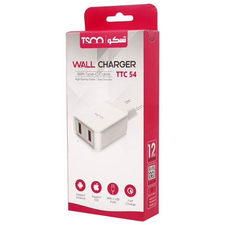 شارژر فست شارژ تسکو TTC 54 به همراه کابل Micro Usb