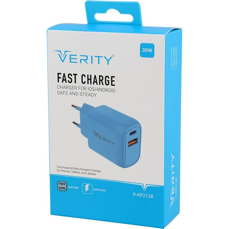 شارژر فست شارژ وریتی مدل Verity V-AP2128 با کابل تایپ سی با گارانتی