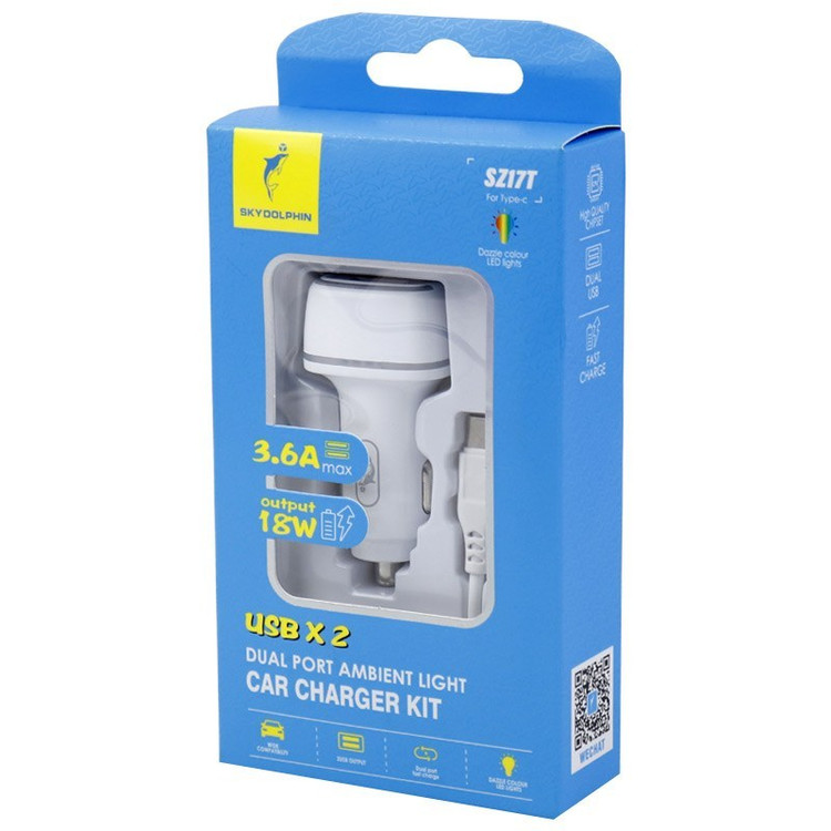 شارژر فندکی فست شارژ اسکای دلفین مدل Sky Dolphin SZ17T به همراه کابل تایپ سی