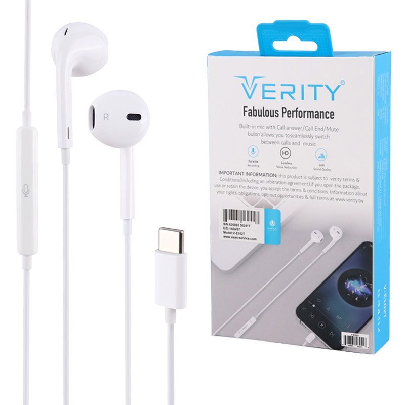 هندزفری تایپ سی وریتی مدل Verity V-E102T با گارانتی