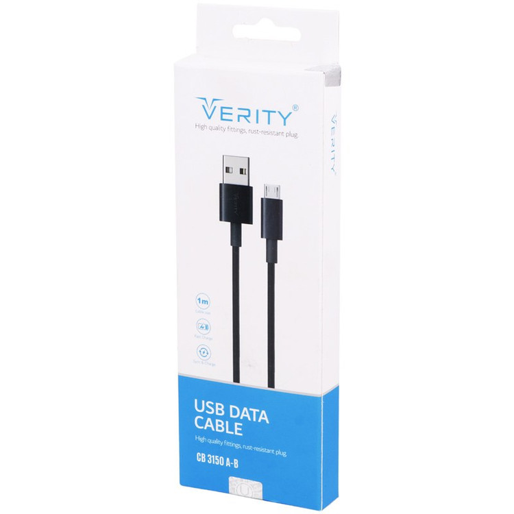 کابل شارژ فست شارژ میکرو وریتی مدل Verity CB3150A طول 1 متر با گارانتی رنگ مشکی
