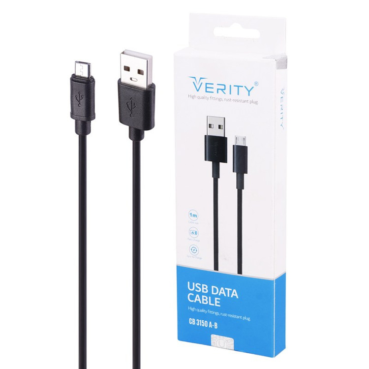 کابل شارژ فست شارژ میکرو وریتی مدل Verity CB3150A طول 1 متر با گارانتی رنگ مشکی