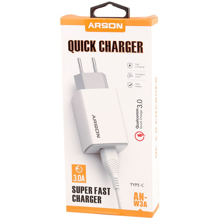 شارژر فست شارژ آرسون مدل Arson AN-W3A QC3.0 3A 15W با کابل تایپ سی
