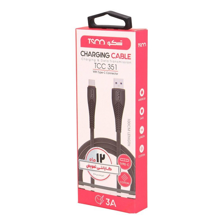 کابل شارژ تایپ سی فست شارژ تسکو مدل TSCO TCC 351 با گارانتی