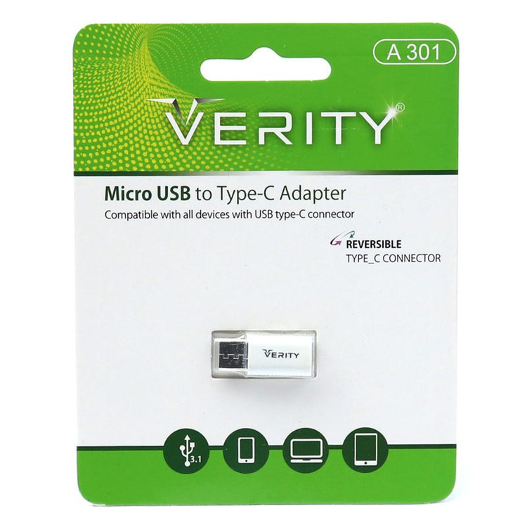 تبدیل میکرو به تایپ سی وریتی مدل Verity A301 MicroUSB To Type-C