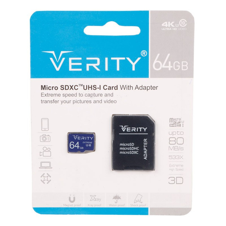 کارت حافظه 64 گیگ وریتی مدل Verity 533X U3 C10 گارانتی آسان سرویس