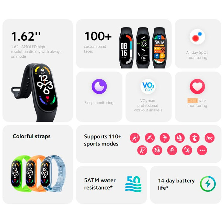 دستبند هوشمند شیائومی می بند 7 مدل Xiaomi Mi Band 7 گلوبال با گارنتی به همراه گلس هدیه