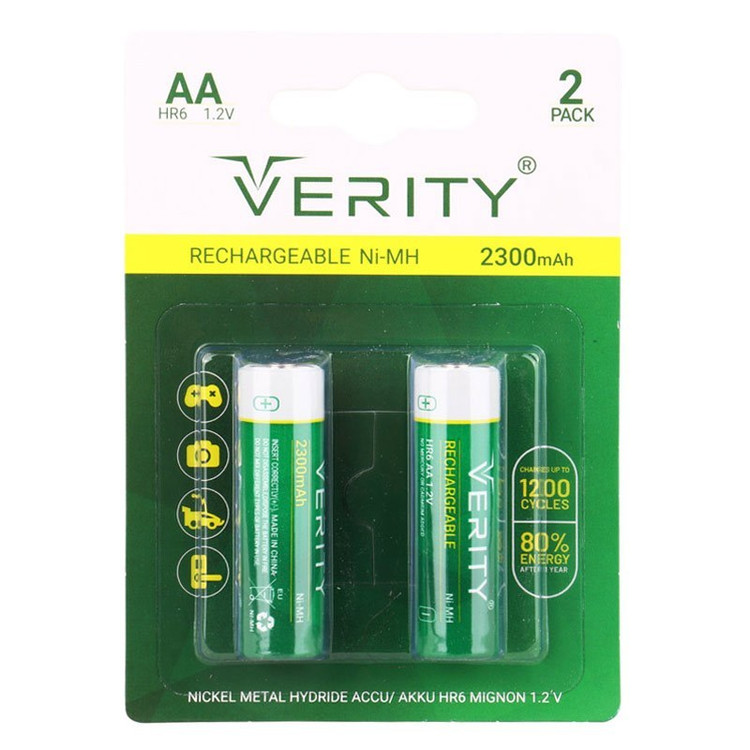 باتری قابل شارژ قلمی وریتی مدل Verity Ni-MH HR6 AA 2300mAh بسته دو عددی