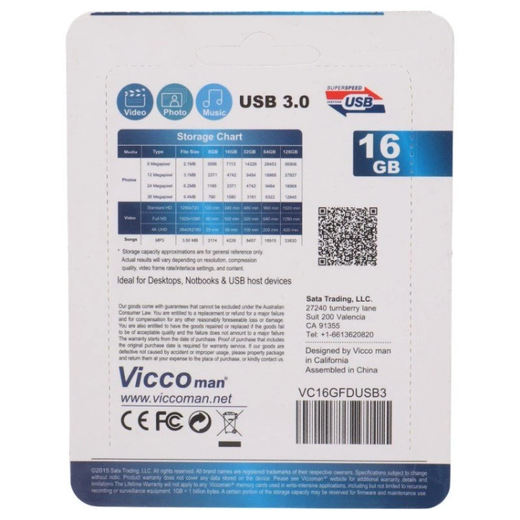 فلش 16 گیگ USB3.0 ویکومن مدل ViccoMan VC364 با گارانتی