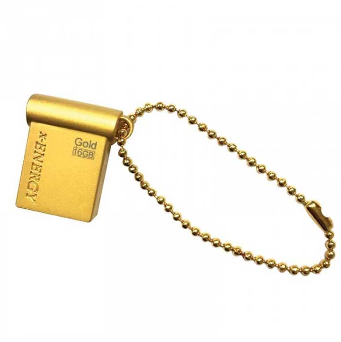 فلش 16 گیگ ایکس انرژی مدل USB2.0 Gold به همراه بند فلزی گارانتی مادام العمر