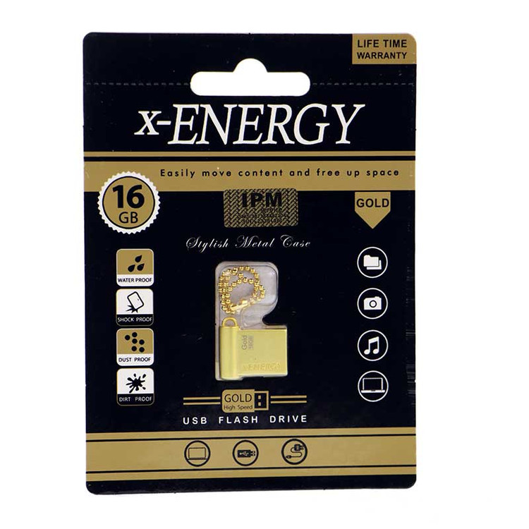 فلش 16 گیگ ایکس انرژی مدل USB2.0 Gold به همراه بند فلزی گارانتی مادام العمر