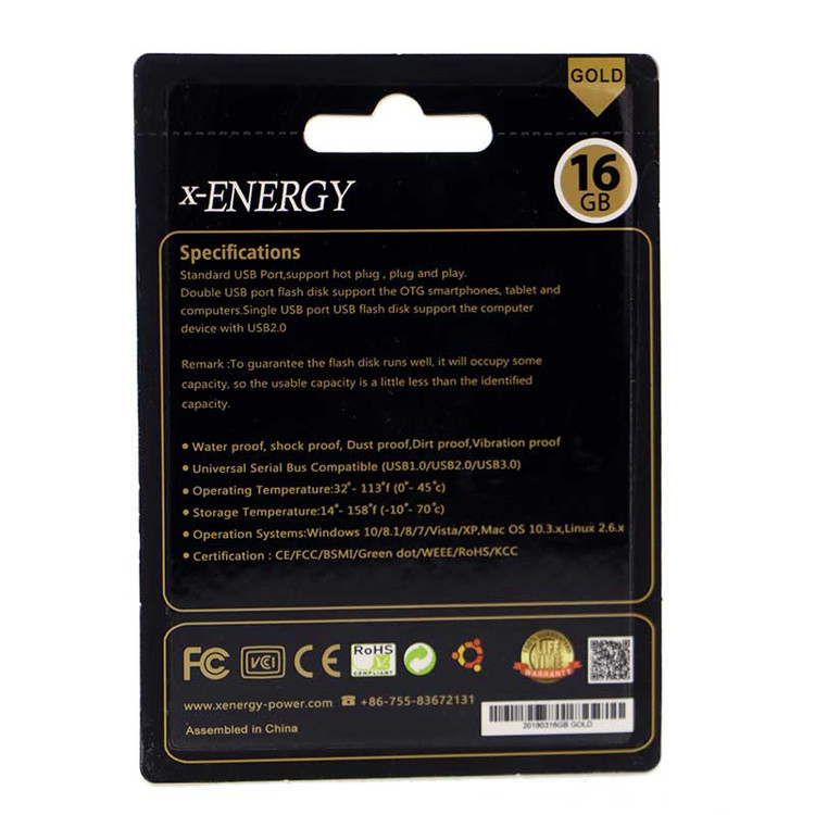 فلش 16 گیگ ایکس انرژی مدل USB2.0 Gold به همراه بند فلزی گارانتی مادام العمر