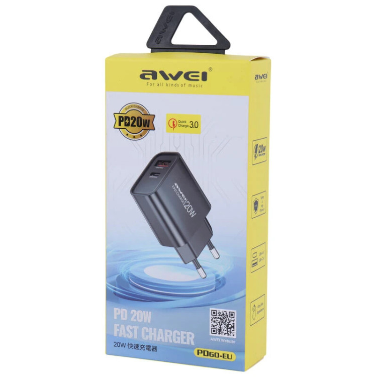 شارژر فست شارژ اوی مدل Awei PD60-EU